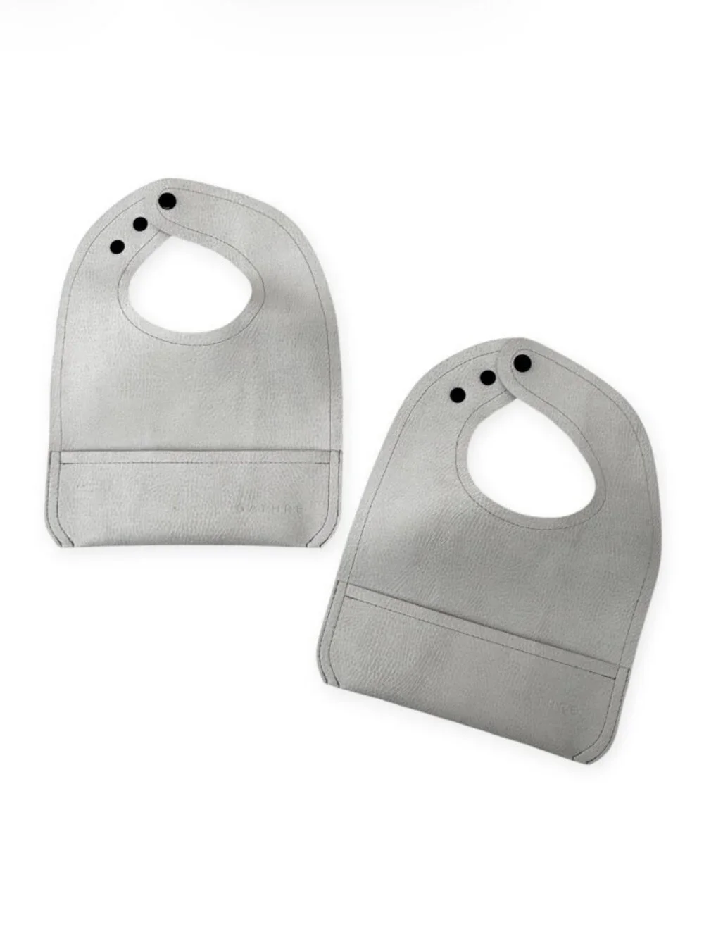 Gathre Vegan Leather Baby Bib Set of 2 Gray Pocket Bibs Weaning Feeding
